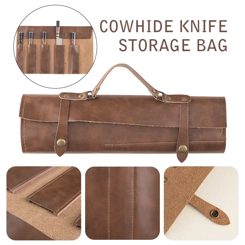Leather Knife Roll Bag Professional Chef Knife Case Knife Holder Cooks Culinary Tools Carrying Storage Portable Knife Wrap Kitchen Kitchenware
