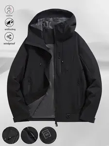 Hooded Work Jacket Outdoor Plaid Hooded Adjustable Multiple Zipper Pockets Lined for Outdoor Enthusiasts, Daily Commute, Camping, Ins Style Jacket