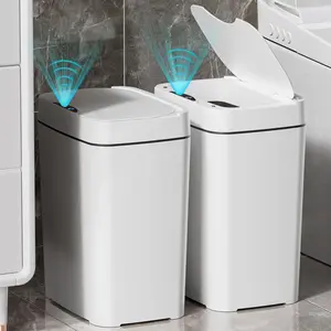 2-pack 2.7-gallon bathroom trash cans with lid, automatic trash cans, small smart touchless trash bins, slim motion-sensing waterproof plastic trash cans, suitable for bedrooms, offices, kitchens, and bathrooms