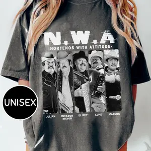 Nortenos With Attitude T-Shirt, Graphic Norteño Ưith Attitud Shirt, Full Size, Spanish Quote Shirt, Casual Streetwear Unisex Top, Vintage Mexican Streetwear Unisex Shirt, Gift For Halloween, Gift For Men and Women