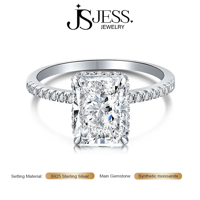 【Lumi Pave】4Carat 8*10mm DE Color VVS1 Radiant Cut Moissanite Engagement Ring, S925 Sterling Silver Wedding Band for Women