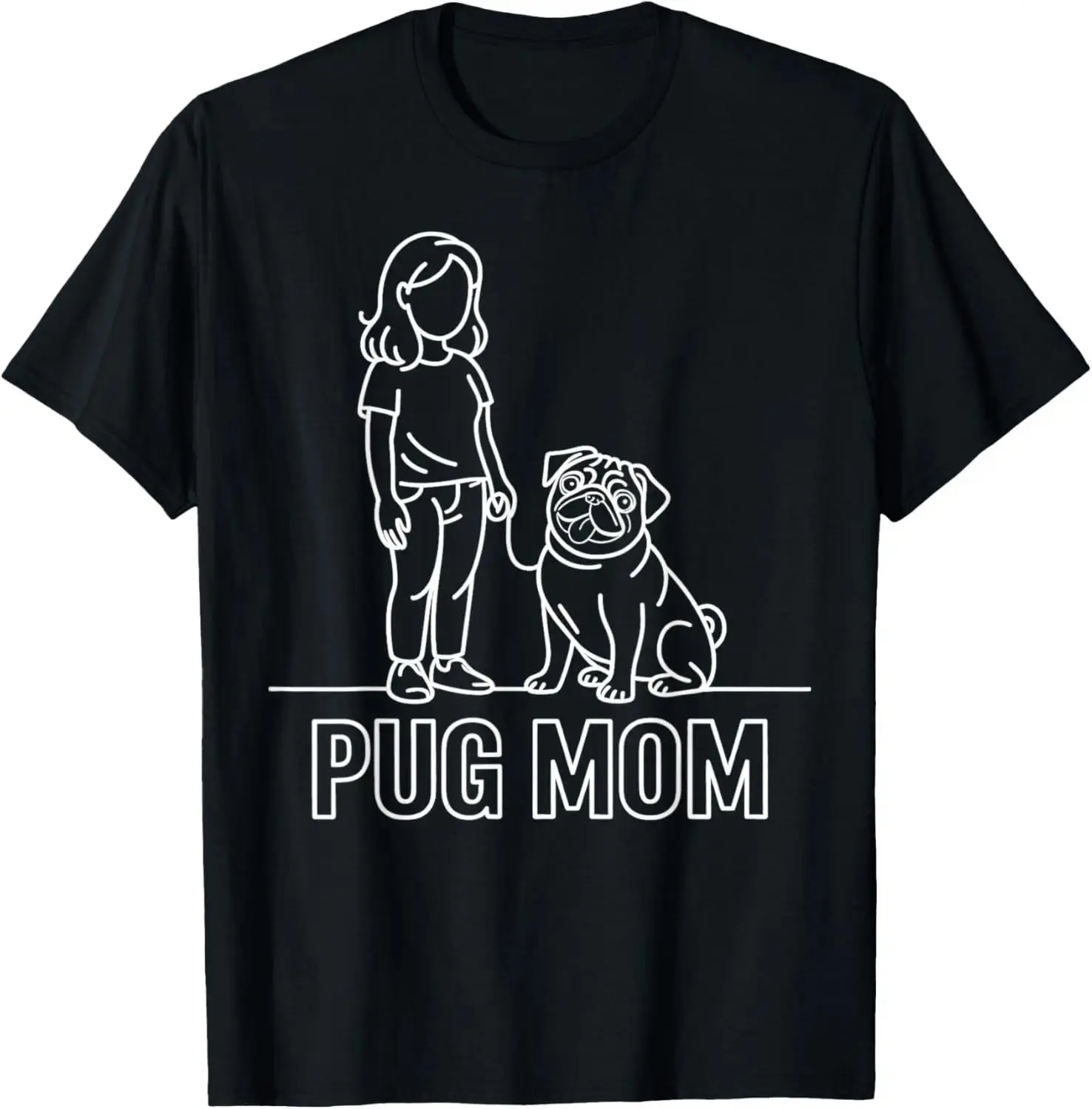 Pug Mom Minimalist Line Art Walking Pug Lover Tee T-Shirt