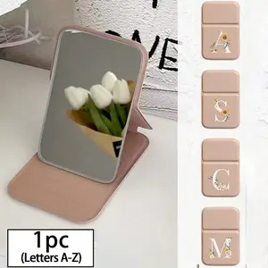 Mini Flower Letter Foldable Portable Makeup Mirror, A-Z Letters Travel Mirror, Desktop Compact Mirror, Women Gift, Portable Trifold Mirror