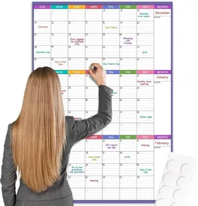 Large Dry Erase Calendar for Wall - Undated Wall Calendar Dry Erase, 28" x 40"  Erasable & Reusable Wall Calendar 3 Month with Round Stickers and Markers for Home, Office, Classroom and Gym Use, Blue