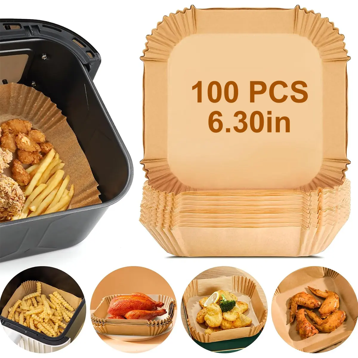 #SummerVibes Disposable Air Fryer Paper Liners, 100Pcs 6.3 In Square Non Stick Parchment, Air Fryer Basket Liner for 3Qt - 5Qt Airfryer, Parchment Paper for Baking