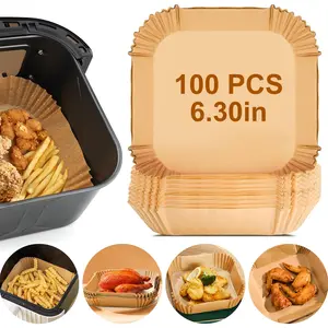 Disposable Air Fryer Paper Liners, 100Pcs 6.3 In Square Non Stick Parchment, Air Fryer Basket Liner for 3Qt - 5Qt Airfryer, Parchment Paper for Baking