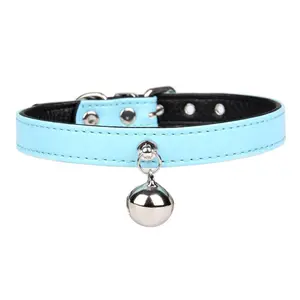 Pet Collar Soft Skin-Friendly Leather Puppy Collar with Bell Cat Neck Collar Monochrome Large Stock Available in Multiple Colors