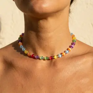 Rainbow Beaded Choker UV Reactive Stackable Necklace Bracelet Jewelry Set for Women Summer Party Jewelry Gifts