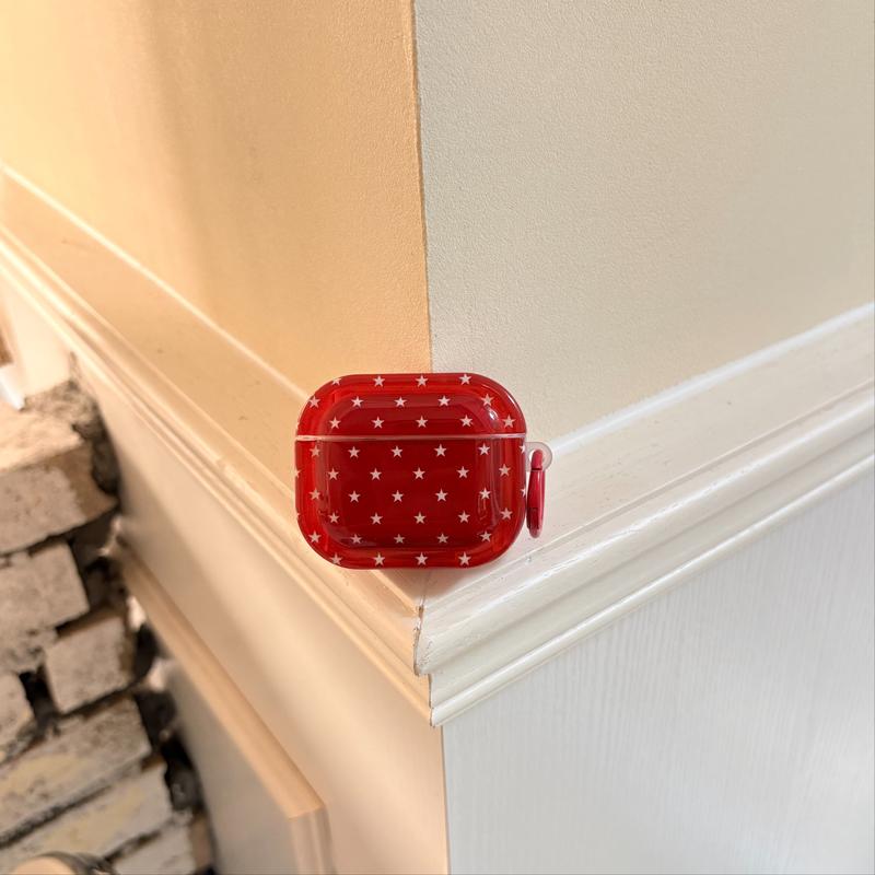 Simple Full Screen Five-Pointed Star Patterns with Ring Tetragonum Transparent Red White  Protective Earphone Case Suitable for AirPods Pro3 Pro2 1 2 3 4 Pro