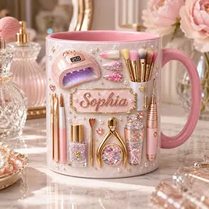 Personalized Nail Tech Mug 2D Printed 3D Effect Coffee Cup, Custom Name Gift for Manicurist Nail Technician, Premium Ceramic Mug for Beauty Lover, Birthday Appreciation Gift Idea for Her Friends Mom Dad Coworker
