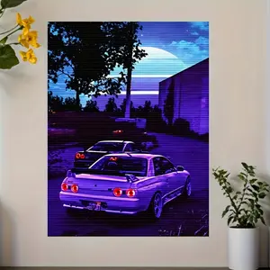 1pc  Painting Retro Japanese Car Art Canvas Painting, Car Theme Wall Decoration Poster, Unique Creative Wall Art Decoration, WC, Living Room, Bedroom, Office, Restaurant, Bar Wall Decoration, Waterproof, Printed, Artwork