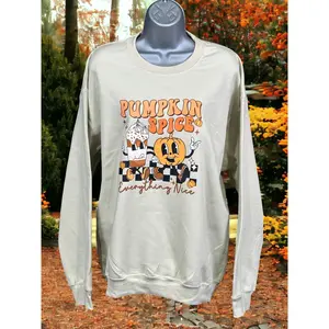 Pumpkin Spice Everything Nice Sweatshirt Heavy Blend of Cotton Polyester Fall Sweatshirt Halloween Apparel Sweaters Graphic Tops Pullover Menswear Handmade Hoodie Long Sleeve Crewneck Casual