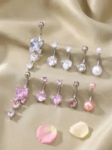 5pcs 14G 316L Stainless Steel Cubic Zirconia Belly Rings, Cute Everyday Elegant Women Belly Button Piercing Jewelry Set, Body Piercing Jewelry, 10mm Bar Length