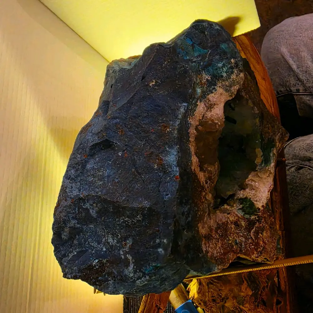 Chrysocolla with Dioptase Mineral Display Piece on Wooden Stand