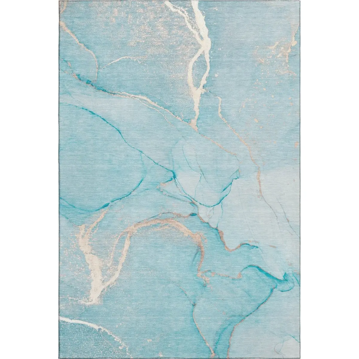 HomeRoots 3x5 ft. Teal & Ivory Multi-Tonal Abstract Transitional Polyester Fiber Rectangle Rug - 360 Stand 646967, Flat Pile, Machine-Made, Machine-Washable, UV Protected, Abstract Area Rugs, Multi-Tonal Area Rugs
