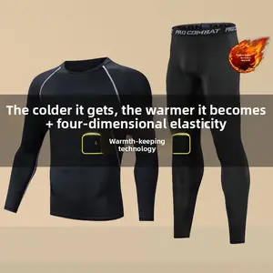 Home Fitness Long Sleeve Fleece Lined Tight Training Clothes Running Sweat-Wicking Long Pants Quick-Dry T-Shirt Sports Outdoor