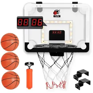 CYFIE LED Basketball Hoop, Suction Cup/Over The Door Basketball Hoop with Sturdy Backboard/Electronic Scoreboard, Sound, 3 Balls, Mini Indoor Basketball Toy Gifts for Kids Teens Boys Girls Youth