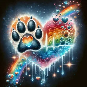 5D DIY Full Drill Round Diamond Painting - Diamond Art Kit Paw Print Heart Mosaic, Canvas - DIY Decorative Painting, Home Wall Decor, Perfect for Halloween and Christmas, Independence Day, Birthday and Anniversary Gifts