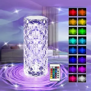 1pc USB Rechargeable Rose Crystal Table Lamp, 500Mah Lithium Battery, 16-Color + Remote Control Touch Control, with USB Charging Cable, Home Atmosphere Ambiance Lamp Decorative Lighting, Tabletop Lighting, Tabletop Installation, Rechargeable Led Light