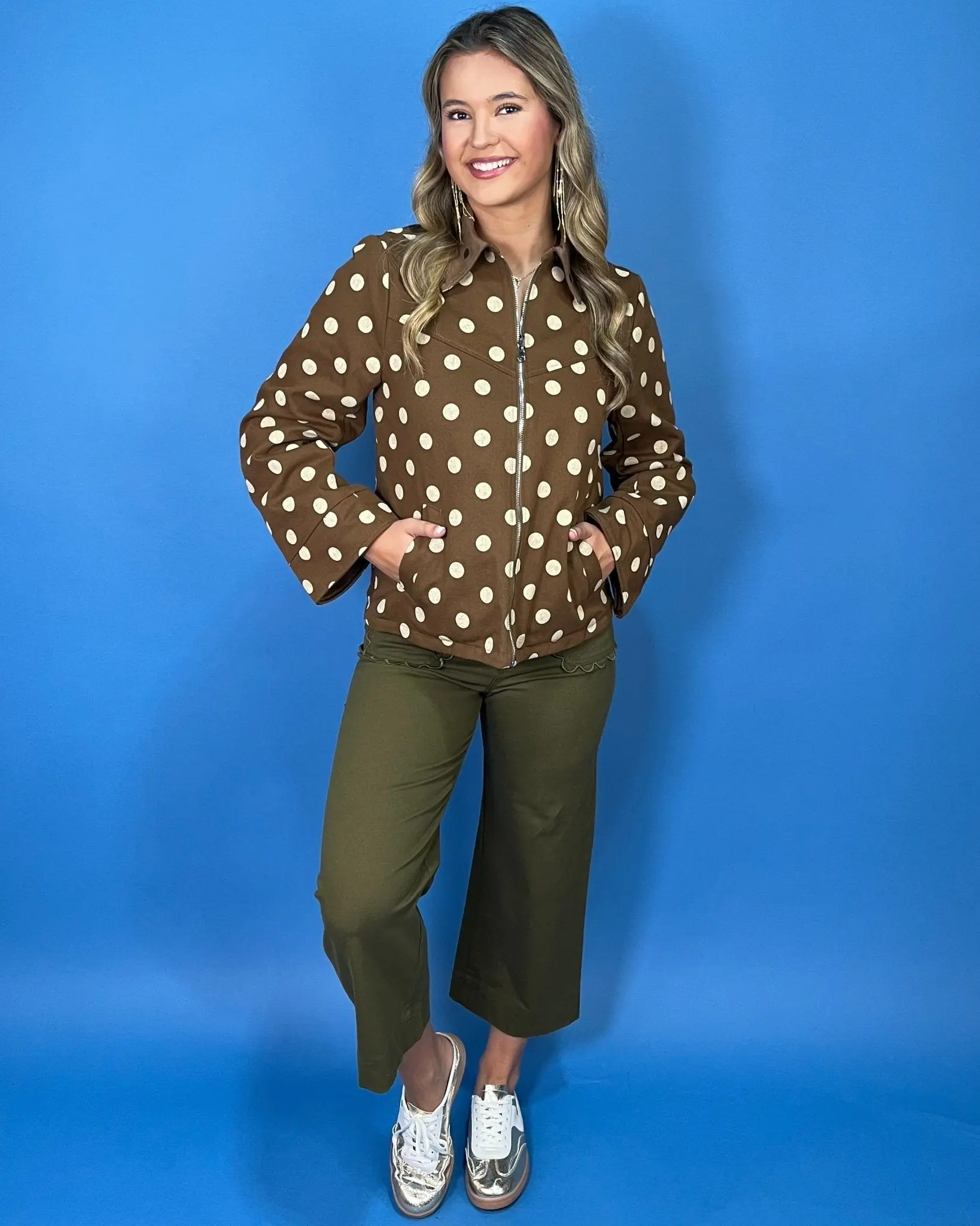 Timeless Mocha Brown Reversible Polka Dot Suede & Denim Jacket
