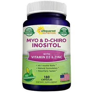 aSquared Nutrition Myo-Inositol & D-Chiro Inositol Supplement - 180 Capsules - Plus Vitamin D3 and Zinc - Myo & D-Chiro Inositol 40 to 1 Ratio - Vit B8 Complex Pills