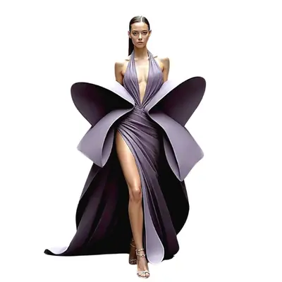 maximalist prom dress Long A-Line Prom Dress with Sheer Embroidered Corset Lavender / 2