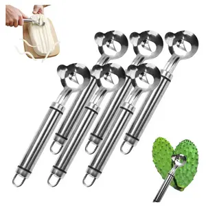 6pcs Spoon Cactus Peeler,Stainless steel strip long hole cactus thorn removal tool,Sliced Chinese Noodle Cutter for Cooking Kitchen Gadgets (6p-Silver)