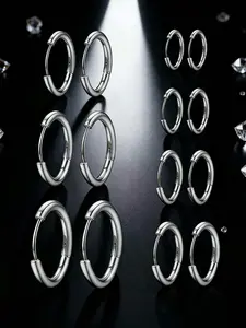 7 Pairs Fashion Simple Stainless Steel Hoop Earrings Set, Multiple Colors and Sizes, Ideal for Daily Use or Parties, Perfect Gift
