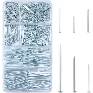 700pcs Hardware Nails for Hanging Pictures, Up to 2" Long Finish Nails Assortment Kit for Wall Art Decor, 640 Frame Nails and 60 Small Finishing Nails for Drywall Wood - Silver Picture Hangers