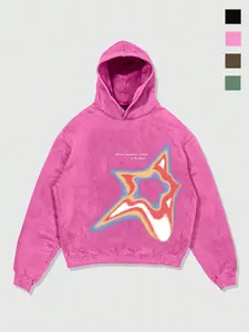 Men's Letter & Star Print Vintage Hoodie, Casual Loose Long Sleeve Hooded Sweatshirt for Daily Wear, Unisex Top for Spring
