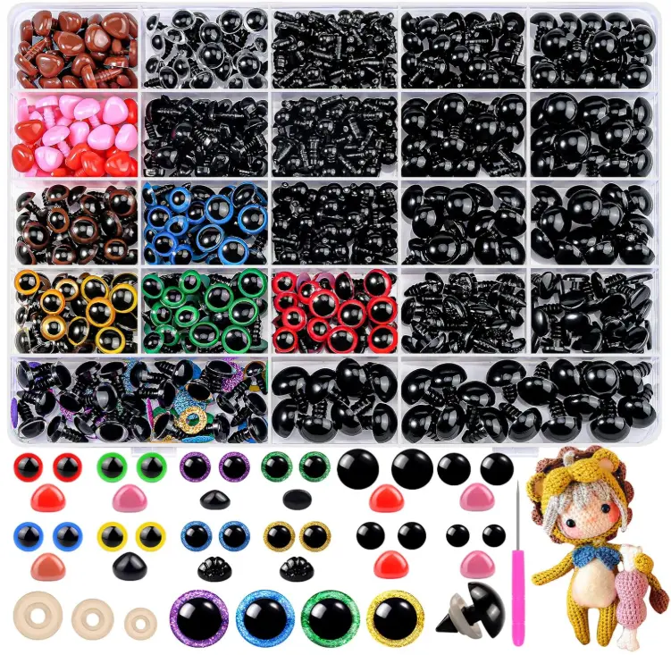Fulasiteu 1100PCS Safety Eyes and Noses, Amigurumi Safety Eyes for Crocheting, Colorful Doll Crochet Eyes with Washers for Plush Animal, Crochet Toy, Stuffed Doll and Teddy Bear (Various Sizes)