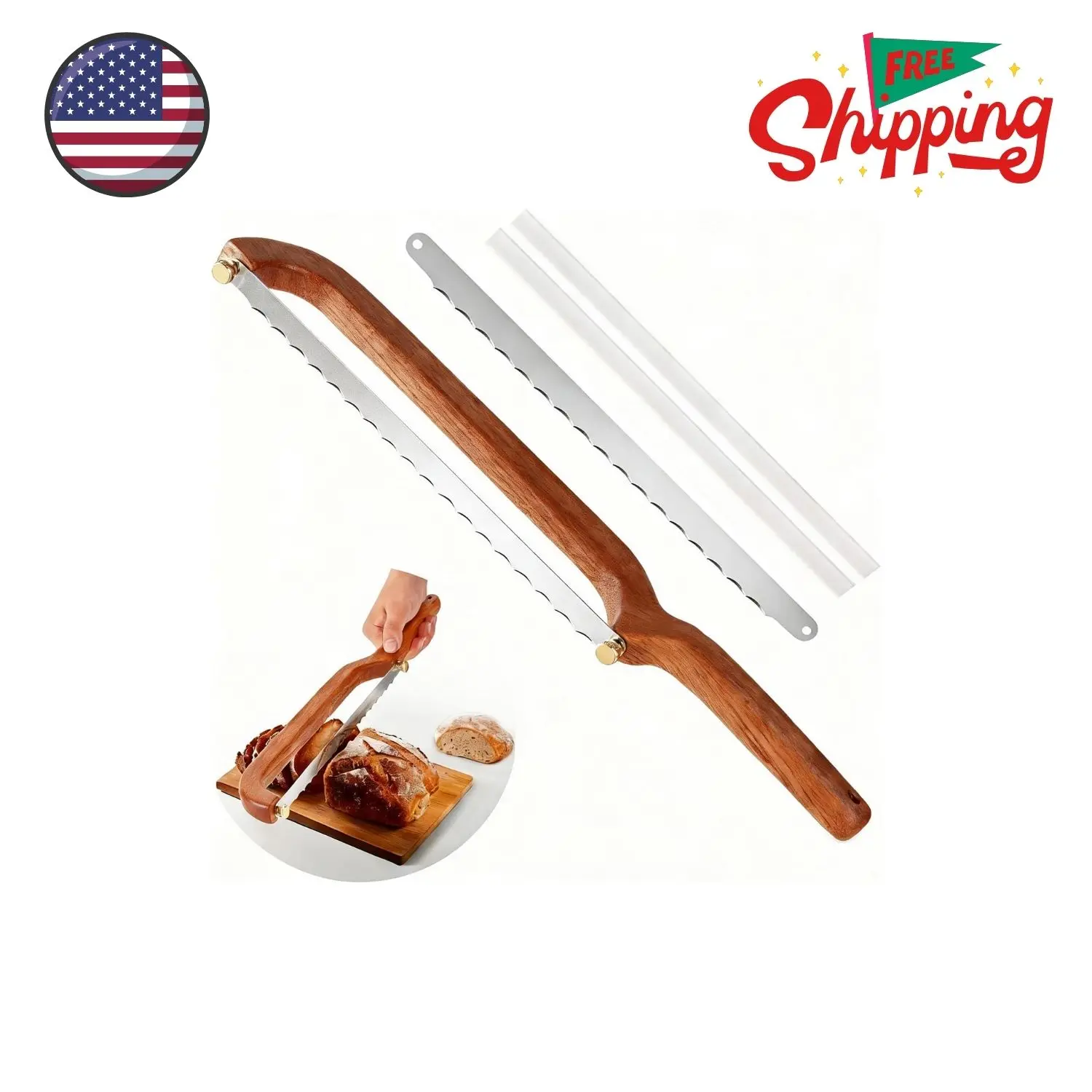 Bread Knife for Homemade Bread Sourdough, Serrated Bread Slicer & Bread Bow Knife