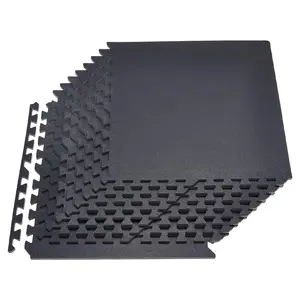 VEVOR Puzzle Exercise Mat, 12 PCS Fitness Equipment Mats, 24 x 24 x 0.56 in, High-Density EVA Foam Gym Mats Set, Interlocking Rubber Soft Tiles, Protective Floor Padding for Home, Gym, Office, Black