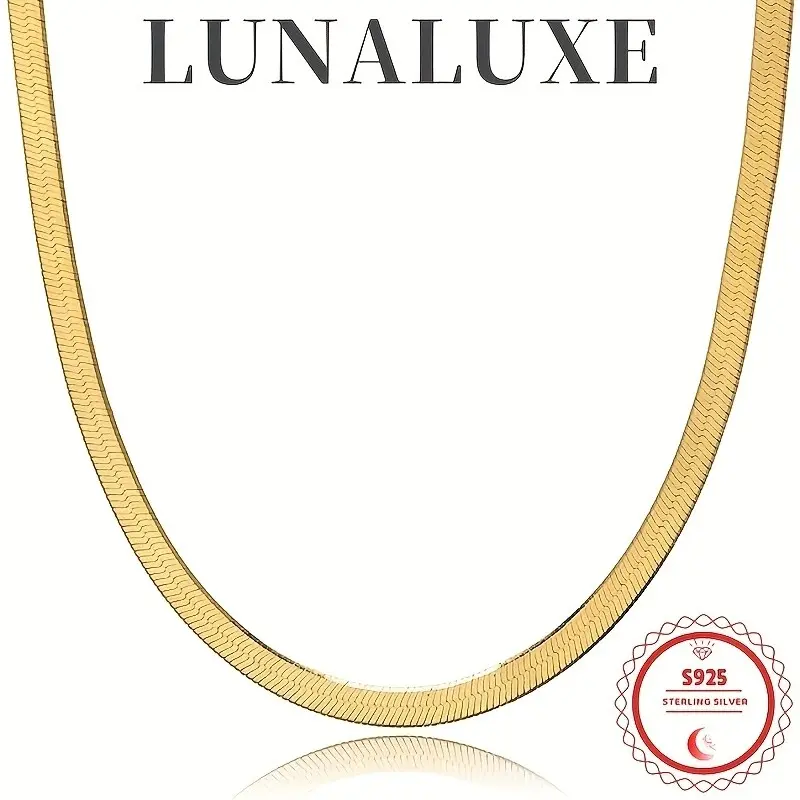 24K Gold Plated Sterling Silver Herringbone Chain Necklace for Women Or Men's Chain, 8mm Italian Herringbone Flat Snake Bone Chain, 925 Sterling Silver Necklace for Men And Women