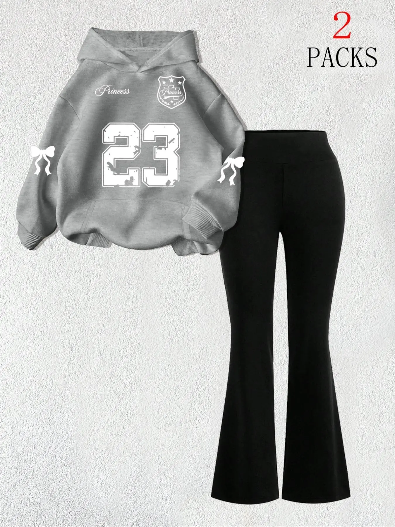 Women's Sweet Sporty Long Sleeve Hoodie, Sweatsuit Set, Casual Sporty Set, Sweatsuit Matching Set, Fit Tracksuit, Athleisure Wear Set, Athleisure Tracksuit Sets, Bow Tie Cuff Design, Slim Fit Bell Bottom Pants, Perfect for Travel and Home Office
