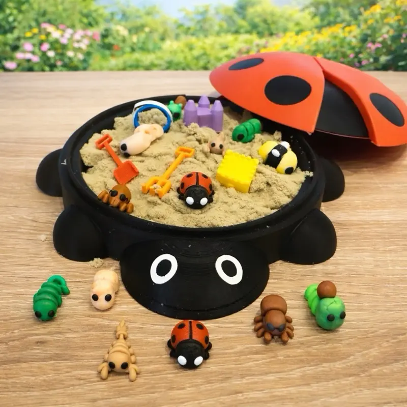 3D Printed Lady Bug Sandbox with Articulated Mini Bugs, Sand Play Set