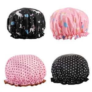 Shower Cap，Double Layers Bath Hat for Women Kids，Reusable Waterproof Bonnet 4 Pack (Animal Print)