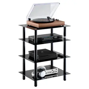 VEVOR 5 - Tier AV Media Stand with Wheels, Wooden Audio - Video Media Stand for DVD Players/Cable Boxes/Games Consoles, Height - Adjustable Media Storage Cabinet for Gaming, Recording Room, BlackVEVOR Super Brand Day