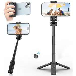 ULANZI JJ02 Selfie Stick Tripod, Extendable Grip Phone Tripod with Detachable Remote Pocket Size, 3-in-1 Mini Phone Grip 2 Cold Shoe, 10m/393.7 Wireless Shutter, Vlog Livestreaming Photography