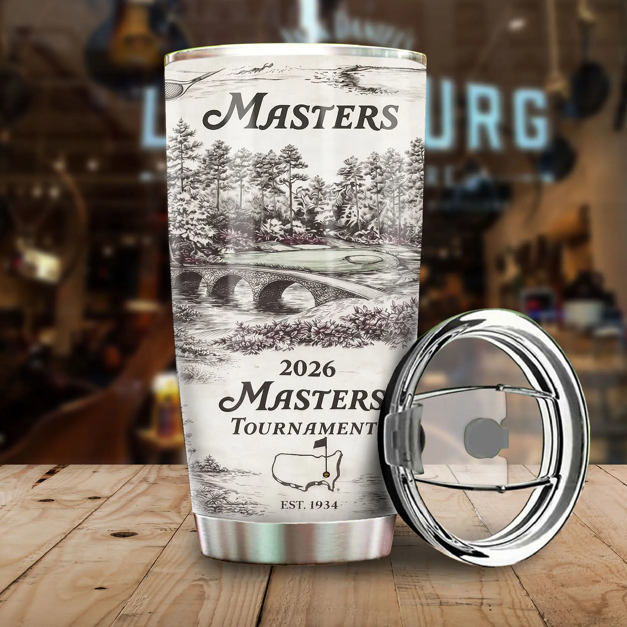 Golf Tournament Tumbler with Handle, Insulated Travel Cup with Lid, Augusta Inspired 1934 Champions Edition, Golf Lover Gift, Premium Golf Fan Drinkware for Men Women