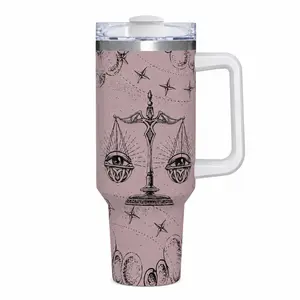 Celestial Libra 40oz Insulated Tumbler with Handle & Straw, Pink Astrology Travel Mug, Zodiac Aesthetic Cup for Clean Girls, Aesthetic Drinkware, Double Wall Insulated Tumbler with Handle & Straw Lid, Women's Gym Water Bottle, Coquette Gift for Her