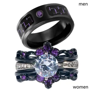 Couple Rings Black Matching Ring 1.5ct AAA CZ Women Wedding Ring Sets For Him And Her Wedding Ring