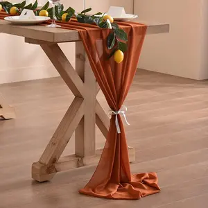Terracotta 10ft Chiffon Table Runner 29x120 Inches for Wedding, Fall, Thanksgiving, and Bridal Shower Decorations