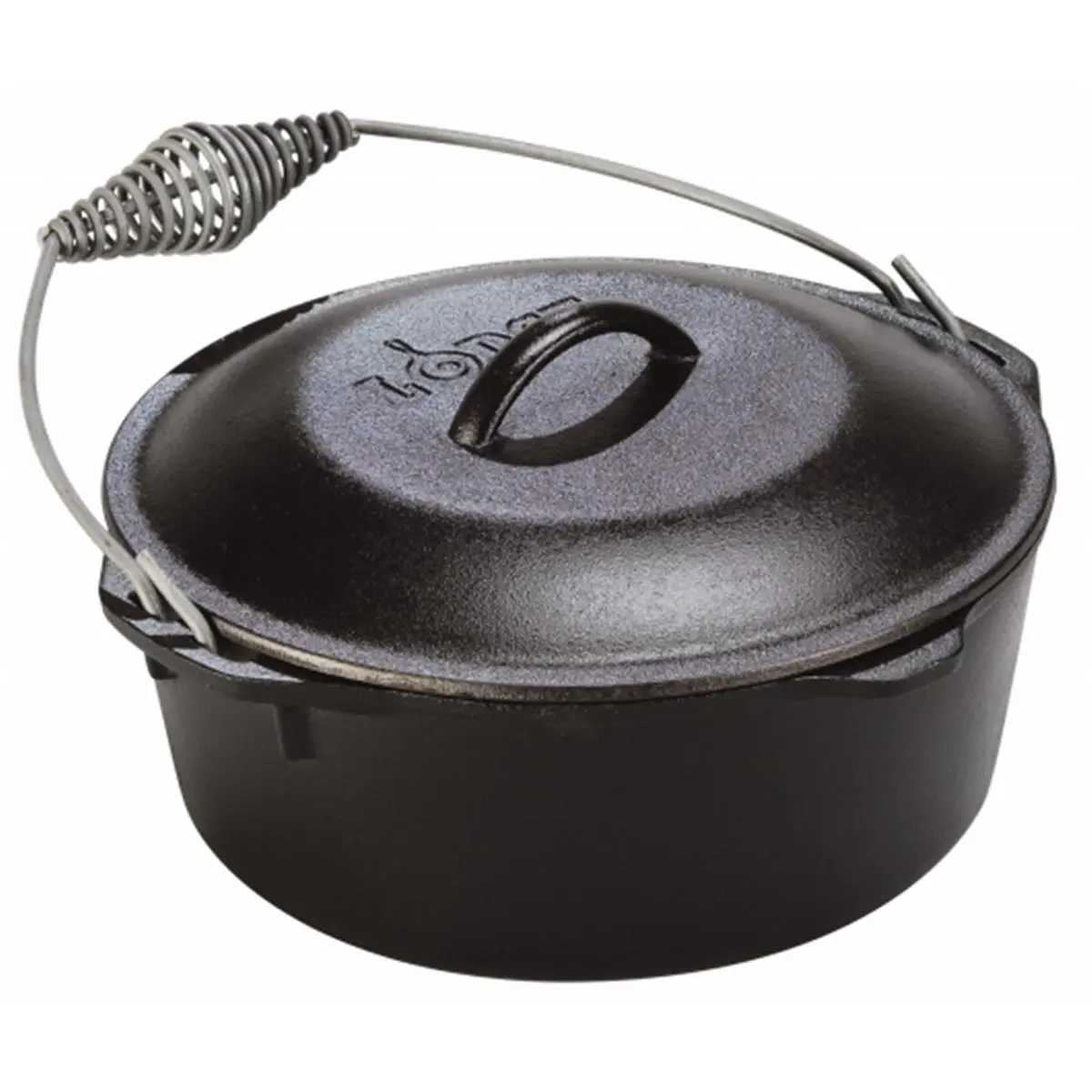 Lodge 5 Qt Traditional Heavy Gauge Iron Dutch Oven, Ovenproof, with Spiral Bail Handle & Self-Basting Cover for Campfire Cooking, Even Heating, Retains Vitamins and Moisture, Cast Iron
