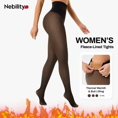 Nebility Women's High-Waisted Fleece-Lined Fake Sheer Thermal Tights - Underwear for Women with Tummy Control, Butt Lifting, Comfortable, Breathable Autumn Winter Bottoms Leggings, Fleece Lined Tights