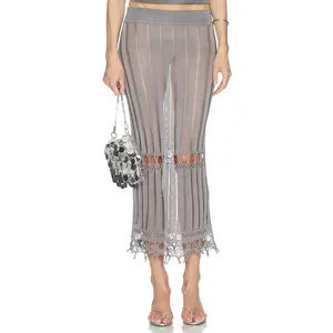 Lovers and Friends Francie Metallic Knit Maxi Skirt in Metallic Silver