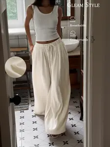 Women's Summer Thin Lightweight Pants, Casual Loose Fit Wide Leg Straight Long Pant, Fashionable Sun Protection Trouser, Lady Womenswear