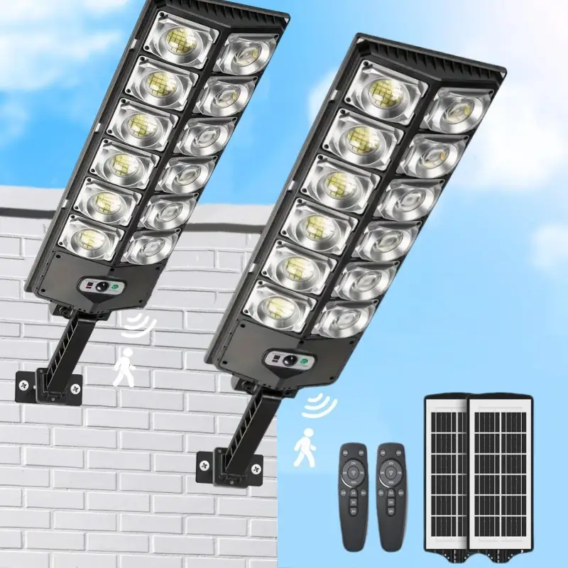 Commercial 10000LM LED Outdoor Dusk to Dawn Solar Flood Light with Remote Control & Motion Sensor, Waterproof IP66 Dusk to Dawn Solar Power Lights for