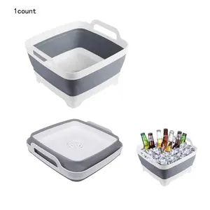 Collapsible Wash Basin, 8.5L Large Capacity Wash Basin with Handle, Portable Foldable Laundry Tub with Drain Plug for Kitchen Sink, Camping