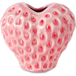 Strawberry Ceramic Flower Vase, Decorative Cute Ornament Vase for Aesthetic Decor Flower Arrangement, Unique for Colorful Modern Vintage Home Kitchen Office Decor Centerpiece, Pink 5inch